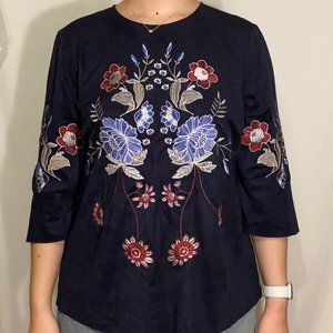 Charter Club Embroidered Faux Suede Long-Sleeve Top